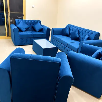Get the latest model 7 seater sofa blue color available you can get from us in reasonable prices