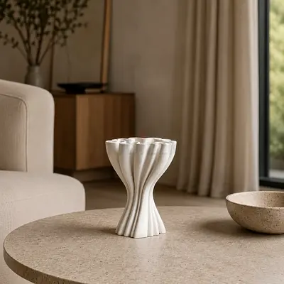 Contemporary Sculptural Ceramic Vase - 20cm Height, Ivory