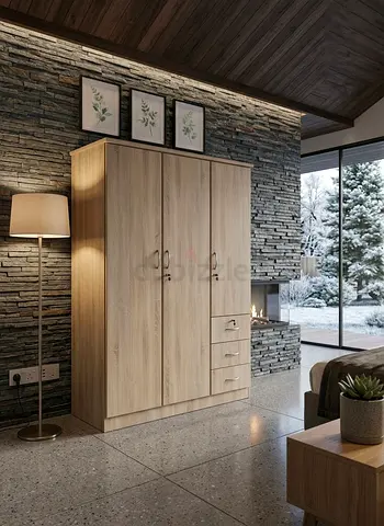 Light oak 3-door wardrobe with 3 drawers — brand new