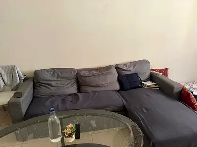 3-seater L-shaped Grey Fabric Sofa with Chaise