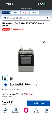 Hoover 60cm 4-burner Gas Cooker with Oven - Grey