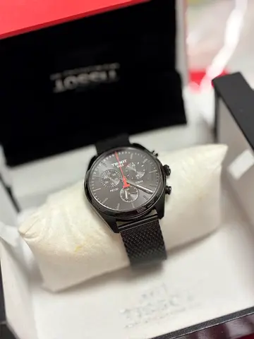 Tissot Men’s Black Chronograph Watch with Mesh Strap