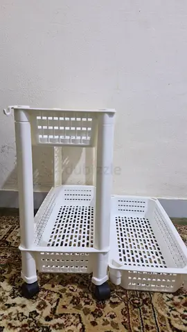 2-Tier Plastic Storage Trolley with Wheels + 1 Extra Matching Basket (White)