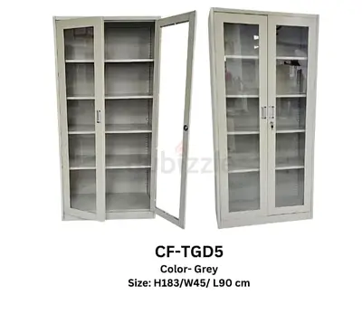 Grey Metal Glass-Door Storage Cabinet CF-TGD5 (H183 x W90 x D45 cm)