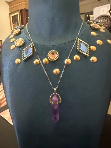 Handmade Amethyst Point Pendant Necklace on Silver Chain