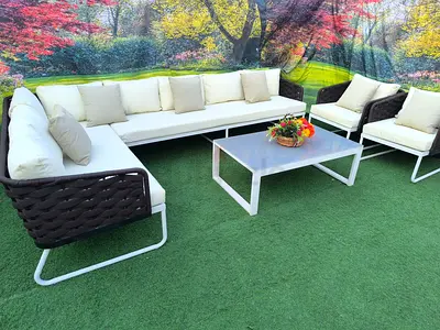 Home centre Swin 8-Seater Outdoor Rope Weaving Set with Coffee Table