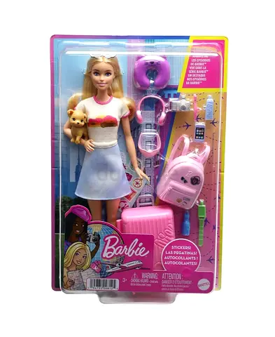 Barbie Travel Doll with Puppy, Suitcase & 10+ Travel Accessories – Brand New