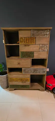 Wooden Decorative Storage Cabinet with Carved Drawers