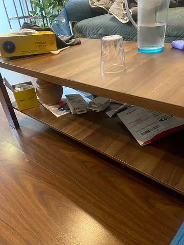 Solid Wood Coffee Table with Lower Shelf - Walnut Finish