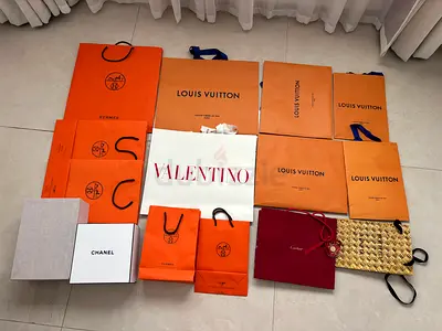 Collection of Branded Luxury Shopping Bags (Louis Vuitton, Hermes, Chanel, Valentino, Gucci)