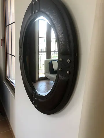 Large Oval Decorative Wall Mirror with Dark Wood Frame