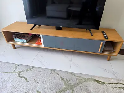Low wooden TV unit/console with sliding door - light oak finish