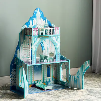 Wooden Frozen Castle Dollhouse Playset - 3-Level with Furniture