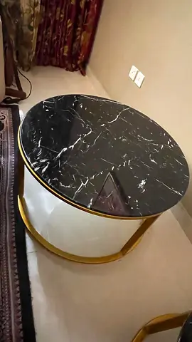Round Black Marble Top Side Table with Gold Frame