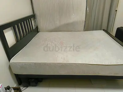 Queen size wooden bed frame with mattress - good condition