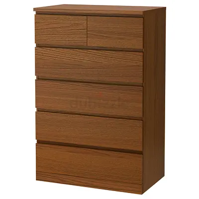 Malm IKEA Tall 6-Drawer Wooden Dresser / Chest of Drawers - Walnut Finish
