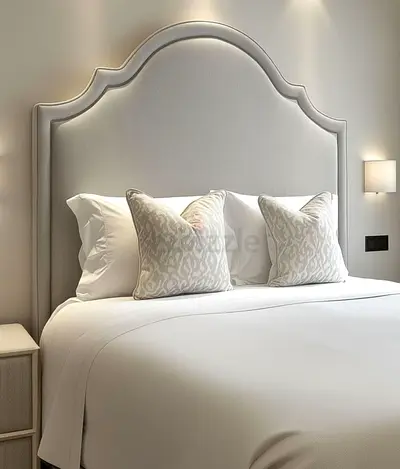 Elegant upholstered king-size headboard in light grey