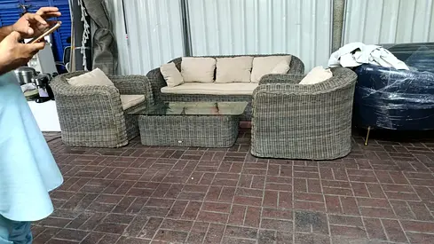 6-piece Rattan Wicker Outdoor Sofa Set with Glass Coffee Table