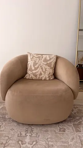 Two Beige Modern Rounded Accent Armchairs - Comfortable Single Seats