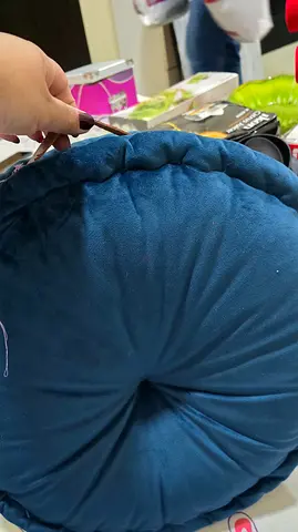 Round Velvet Blue Tufted Seat Cushion / Floor Pillow - Good Condition. Super comfy