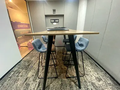 High Bar Dining Table with 6 Upholstered Bar Stools - Modern Set