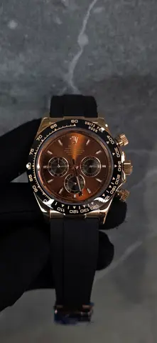 Men's Rose Gold Chronograph Sport Watch with Black Rubber Strap