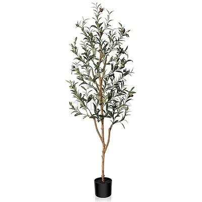 Faux olive tree with large cream pot