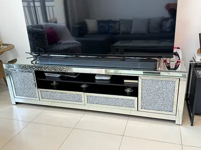 Mirrored TV Unit with Crystal Detail - Large Entertainment Cabinet