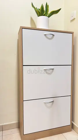 3-Drawer Shoe Cabinet - White/Light Oak, Good Condition