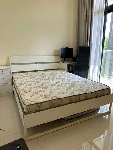 IKEA White wooden King size bed frame with mattress - good condition