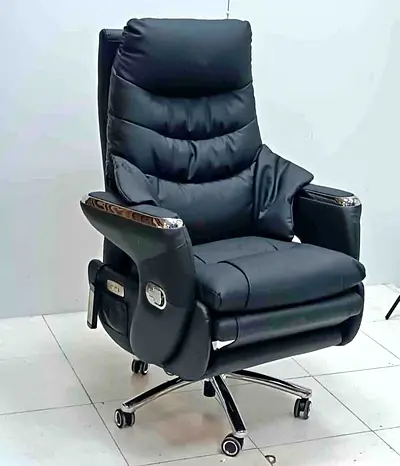 Black Leather Executive Office Recliner Chair with Wheels and Recline