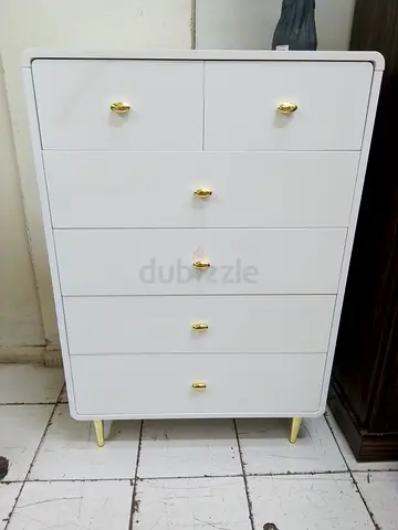 White 6-Drawer Tall Chest / Dresser with Gold Handles