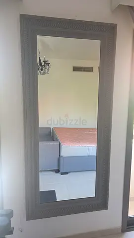 Full-length Decorative Wall Mirror with Textured Grey Frame