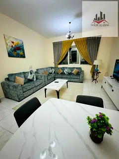 Sharjah, Al Taawun: Super-deluxe furnished apartment. Features a bedroom, living room, kitchen, two 