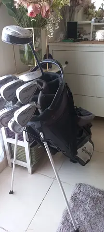 Complete set of Cobra golf clubs with Taylormade stand bag — used, good condition