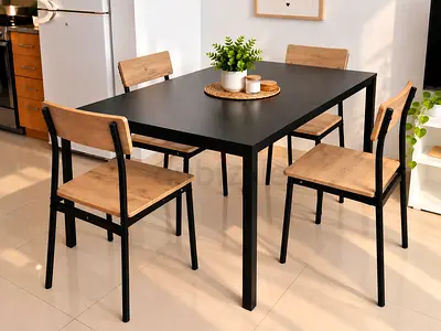 Dining Table with 4 Matching Chairs - Modern Minimalist.