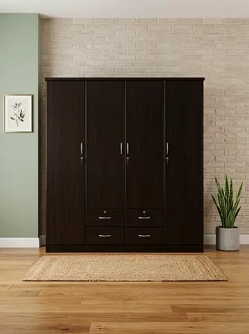 Dark Wood 4-Door Wardrobe with 4 Drawers - brand new