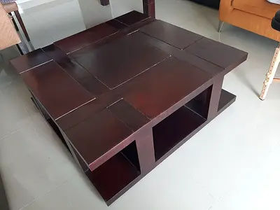Dark Wood Square Coffee Table with Side Table