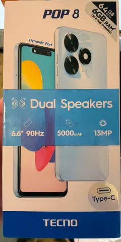 TECNO POP 8 — 64GB, 6.6" 90Hz, 5000mAh - Brand Boxed