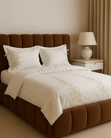Brown upholstered bed frame