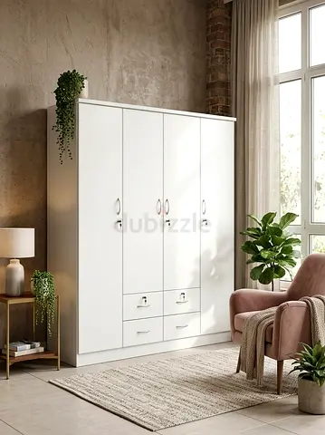 White 4-Door Wardrobe with Drawers — brand new