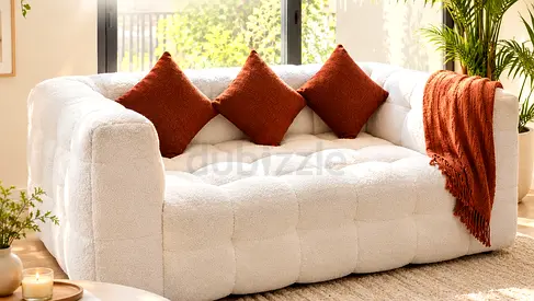 3+3 +2 seater white tufted sofa- Good Condition