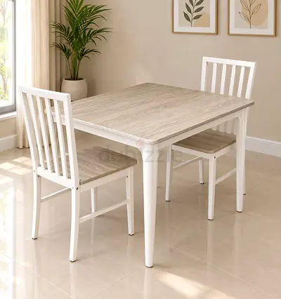 Wooden 3-Piece Dining Set — Table with 2 Chairs, White & Light Oak Finish