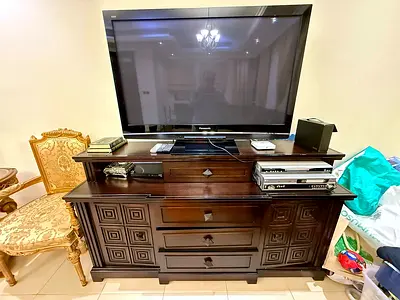 Solid Dark Wood Entertainment TV Cabinet - Large, Classic Design
