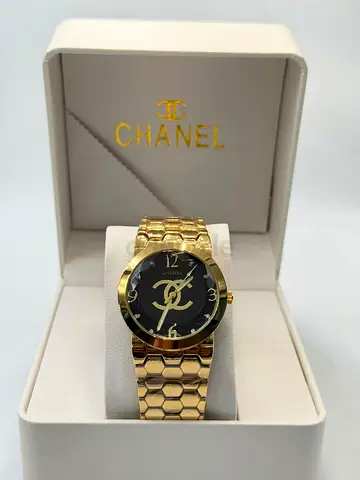 Gold-tone Chanel-style Ladies Watch with Black Dial