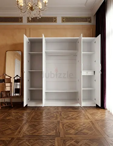 White 4-Door Wardrobe with Shelves and Hanging Space
