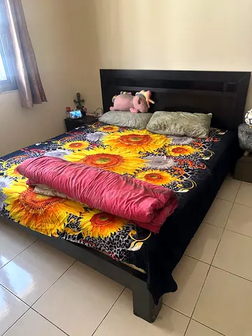 Queen size wooden bed frame with headboard - dark finish