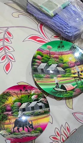 Set of 2 Hand-Painted Decorative Wall Plates.. bought from Global village — Colorful Village Scenes