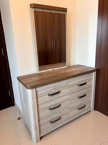 Wooden Dresser with Mirror - 6 Drawers, Good Condition