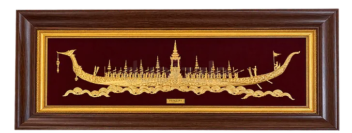 Framed Thai Royal Barge Gold Leaf Wall Art (Long Boat) - Large